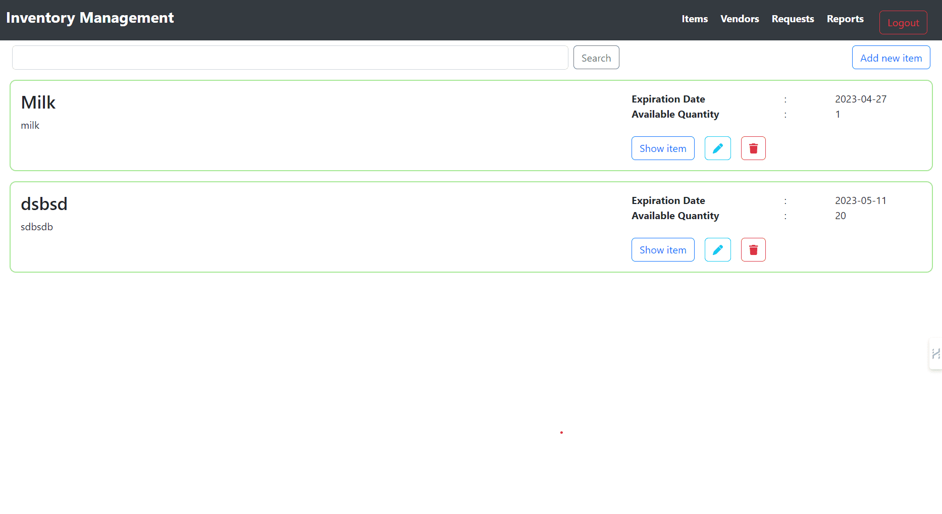 Inventory Management screenshot